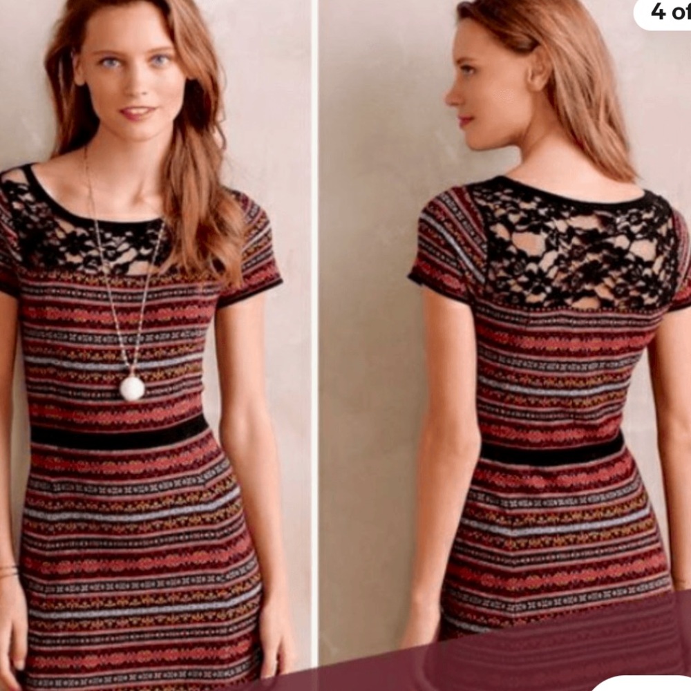 Anthropologie Sparrow Fair Isle Black Lace Sweater Dress Multicolor Sz XS
